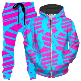 Pink and Blue Squiggly Rave Checkered Zip-Up Hoodie and Joggers Combo