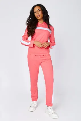 Pink Contrast Stripe Hoodie And Joggers Set