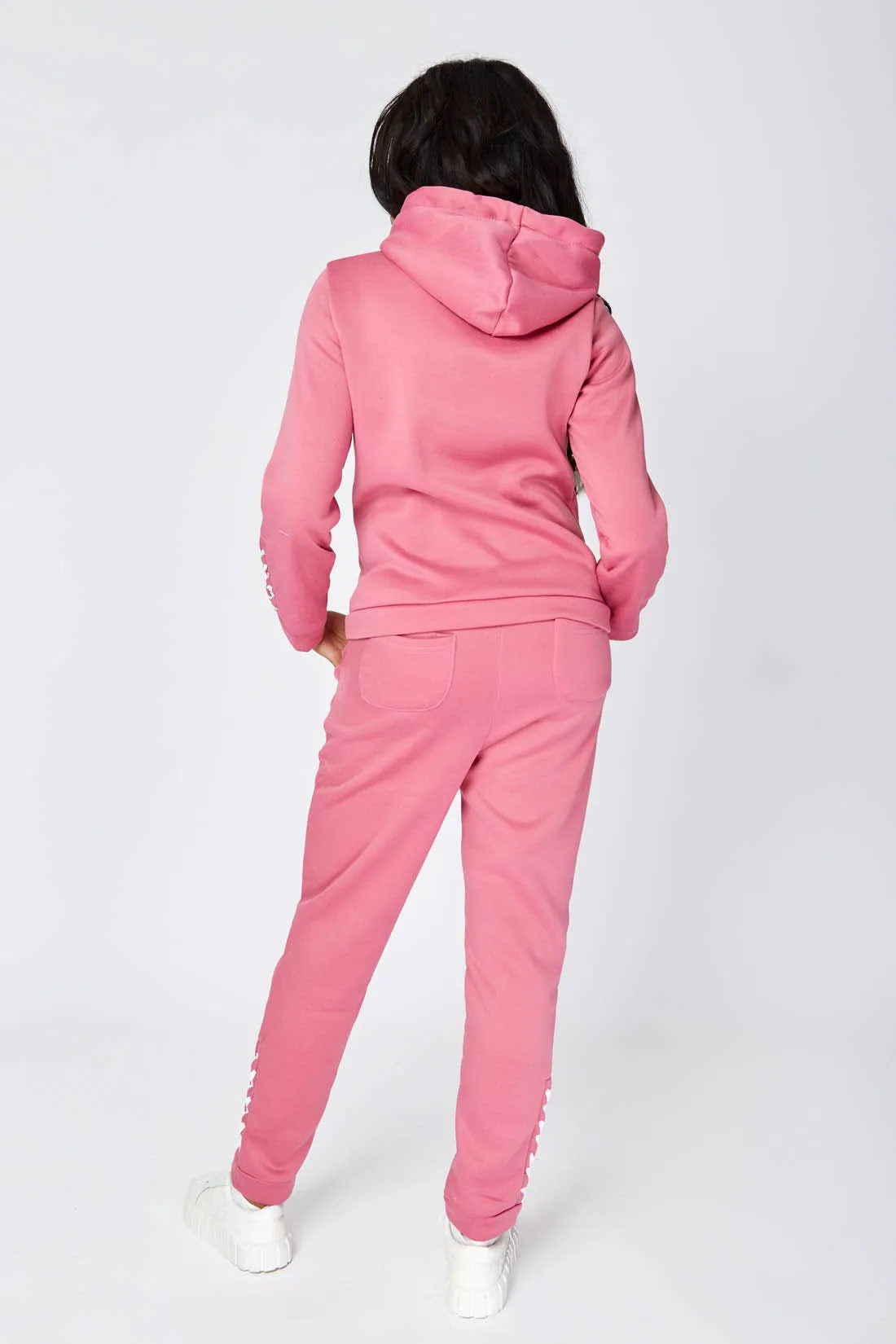 Pink Lace Up Detail Hoodie And Joggers Set