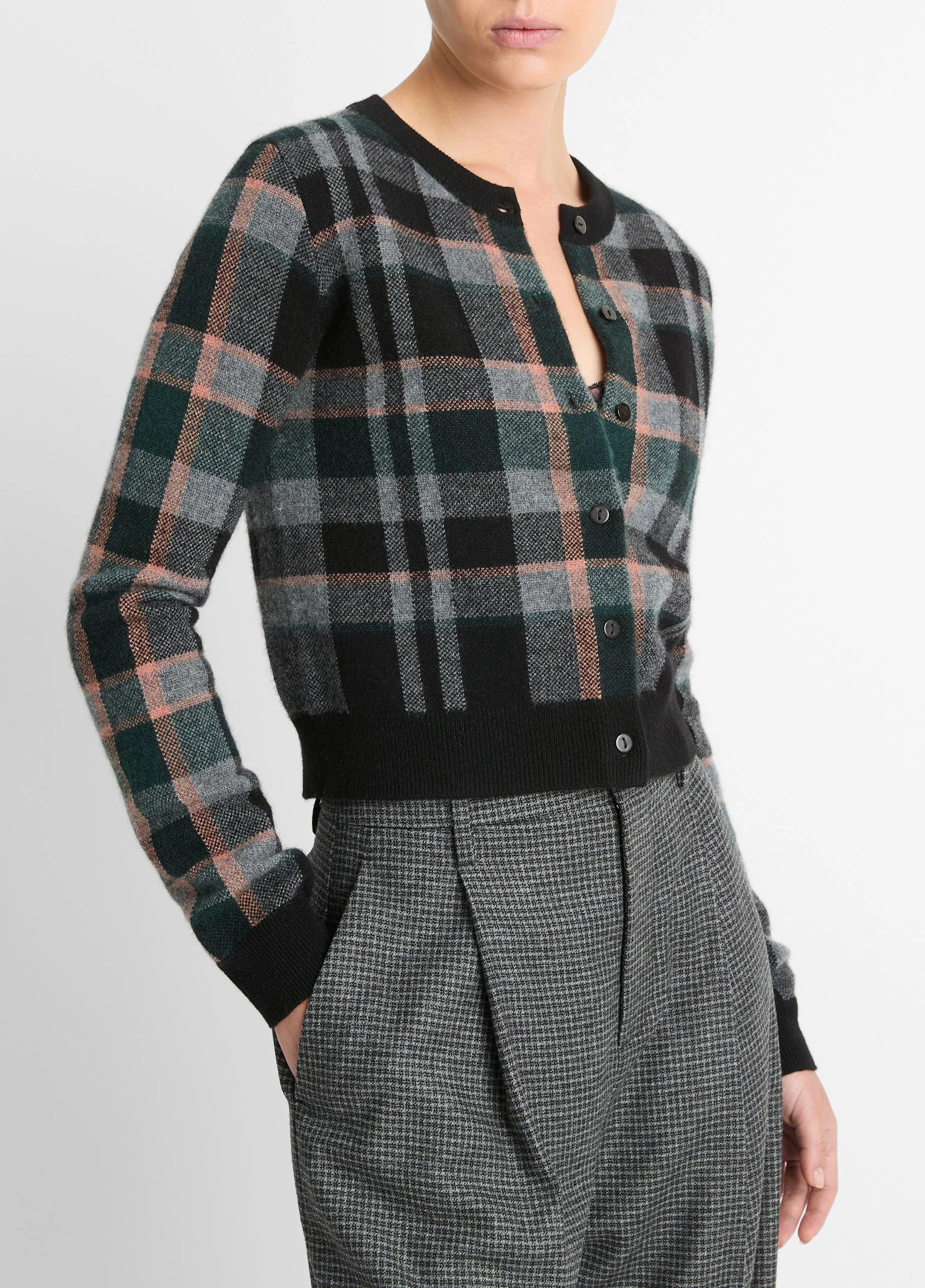 Plaid Cashmere Cardigan