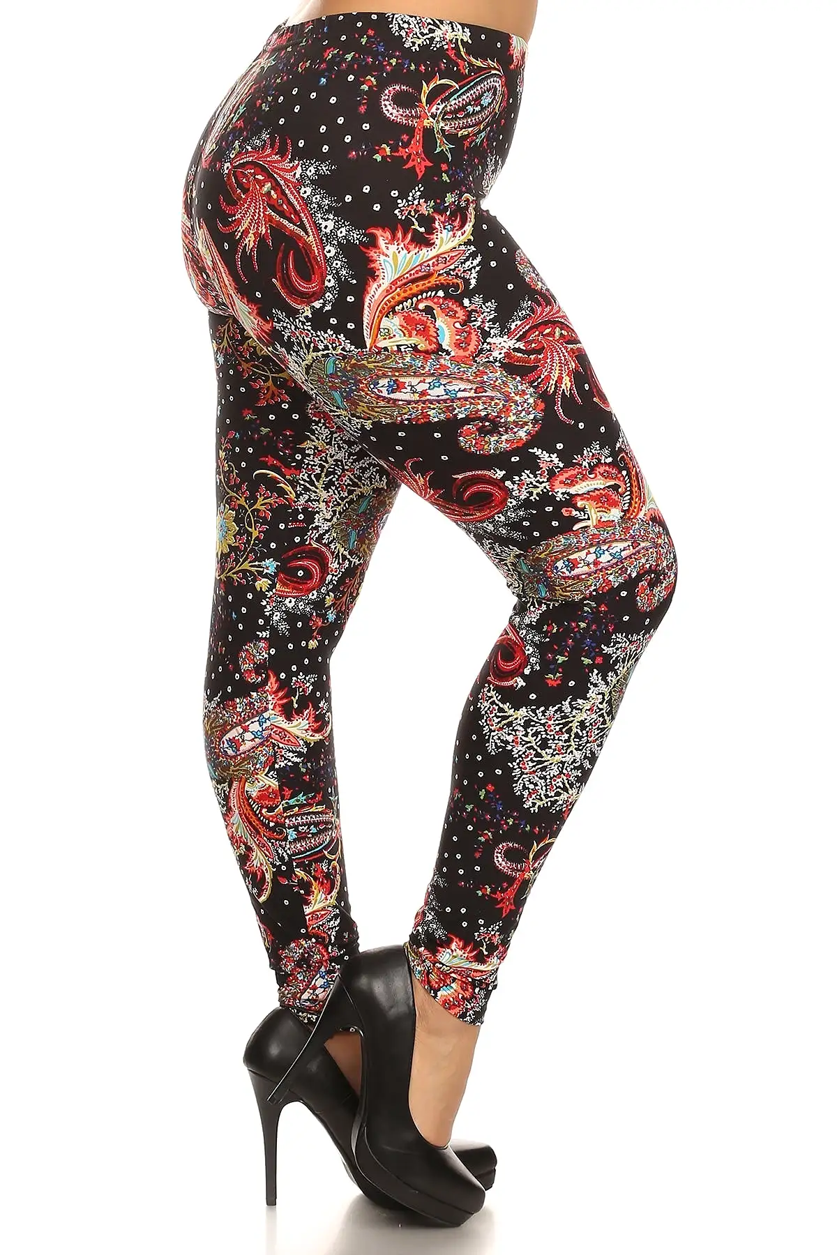 Plus size multi-color paisley Print Full Length Leggings