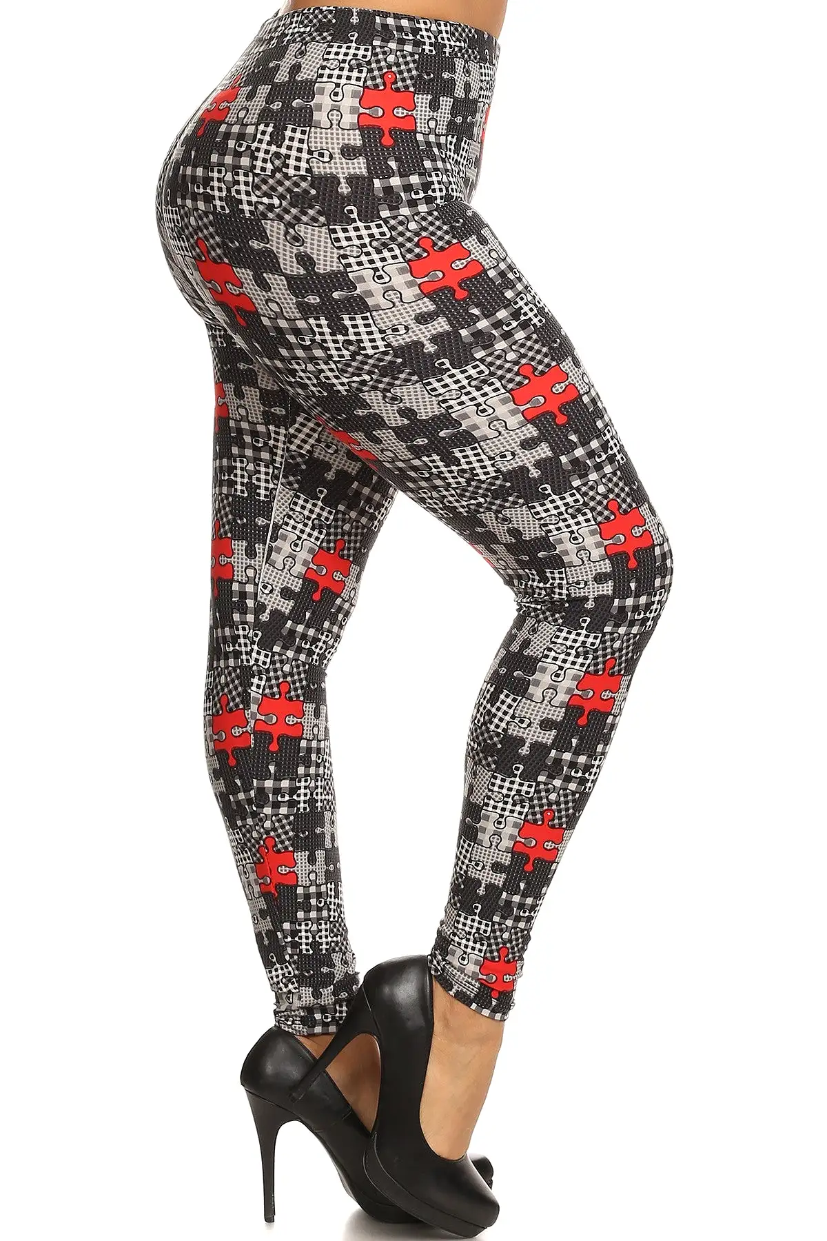 Plus Size Puzzle plaid Print Full Length Leggings