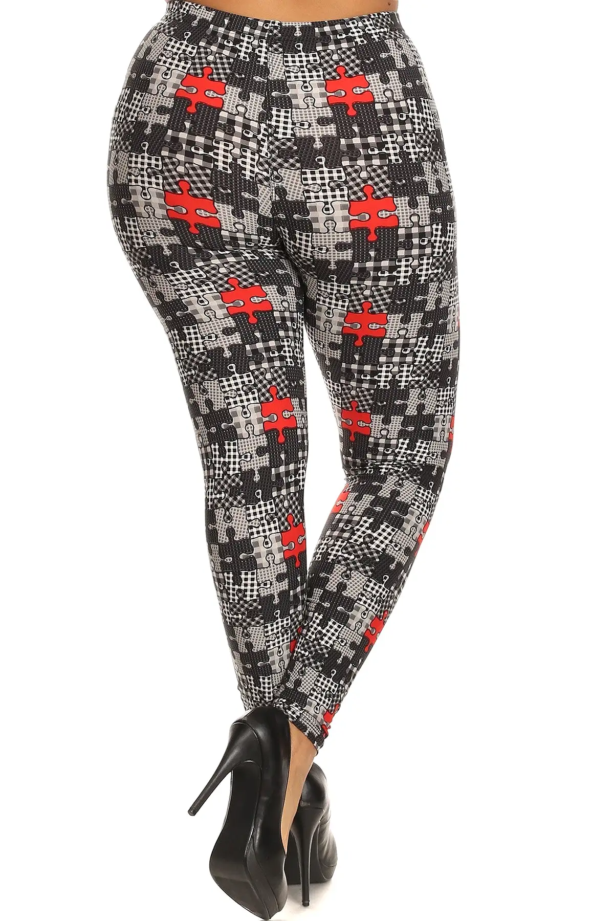 Plus Size Puzzle plaid Print Full Length Leggings