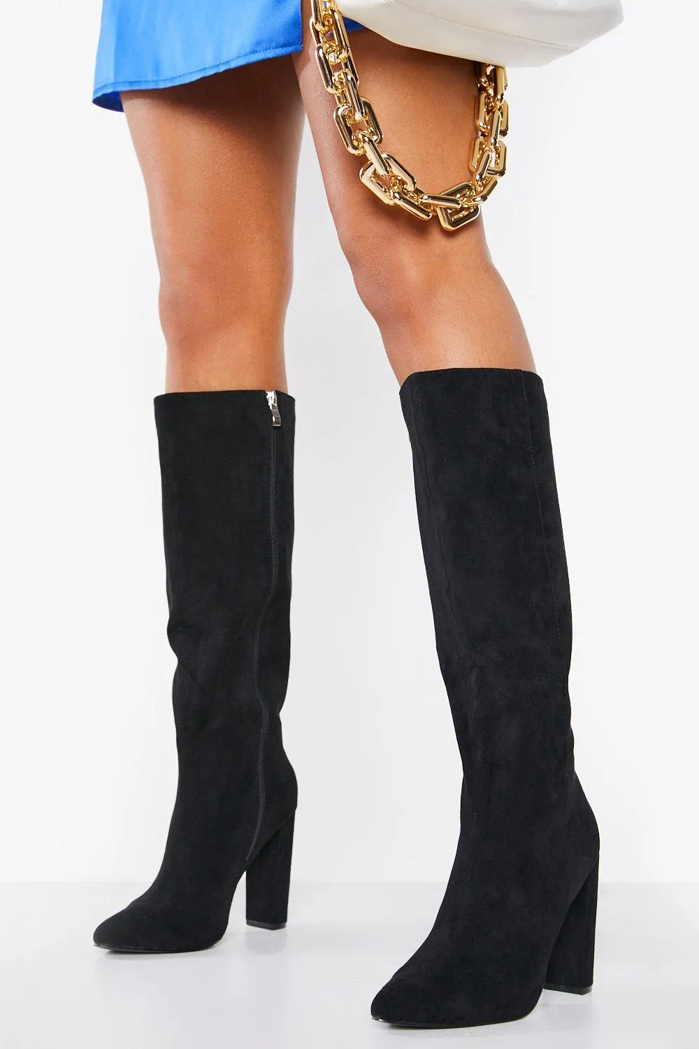 Pointed Knee High Heeled Boots