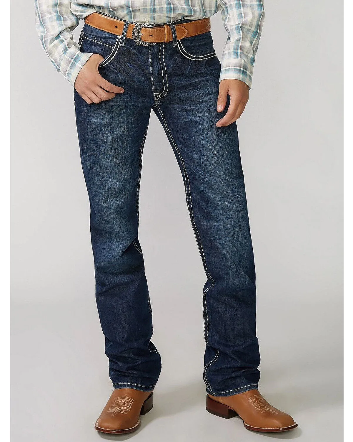 Product Name:  Stetson Men's Rock Fit Barbwire "X" Stitched Boot Jeans - Big & Tall