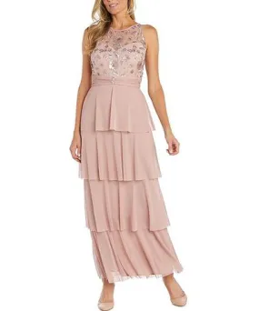 R & M Richards Womens Embellished Tiered Evening Dress