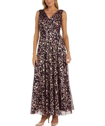 R & M Richards Womens Maxi Pleated Evening Dress