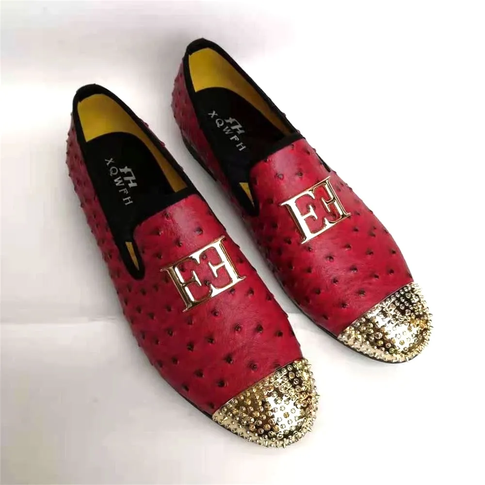 Red Ostrich Pattern Office Casual Party Slip-On Loafers for Men