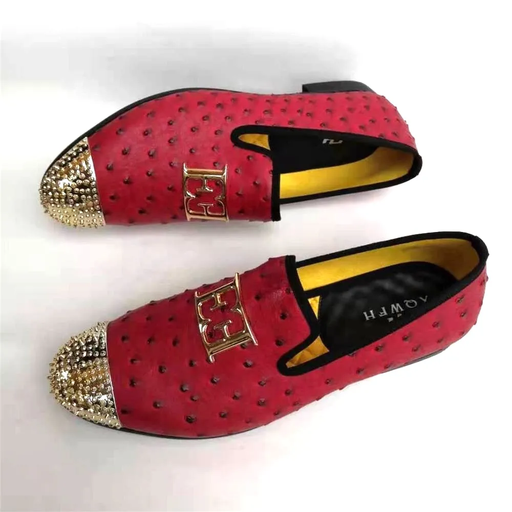 Red Ostrich Pattern Office Casual Party Slip-On Loafers for Men