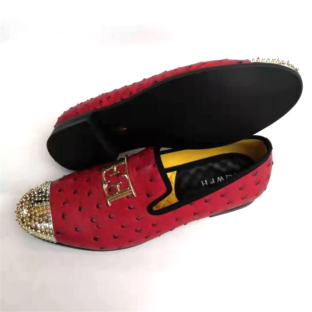 Red Ostrich Pattern Office Casual Party Slip-On Loafers for Men