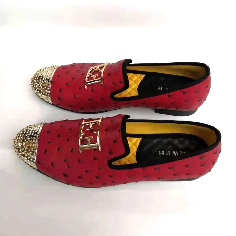 Red Ostrich Pattern Office Casual Party Slip-On Loafers for Men