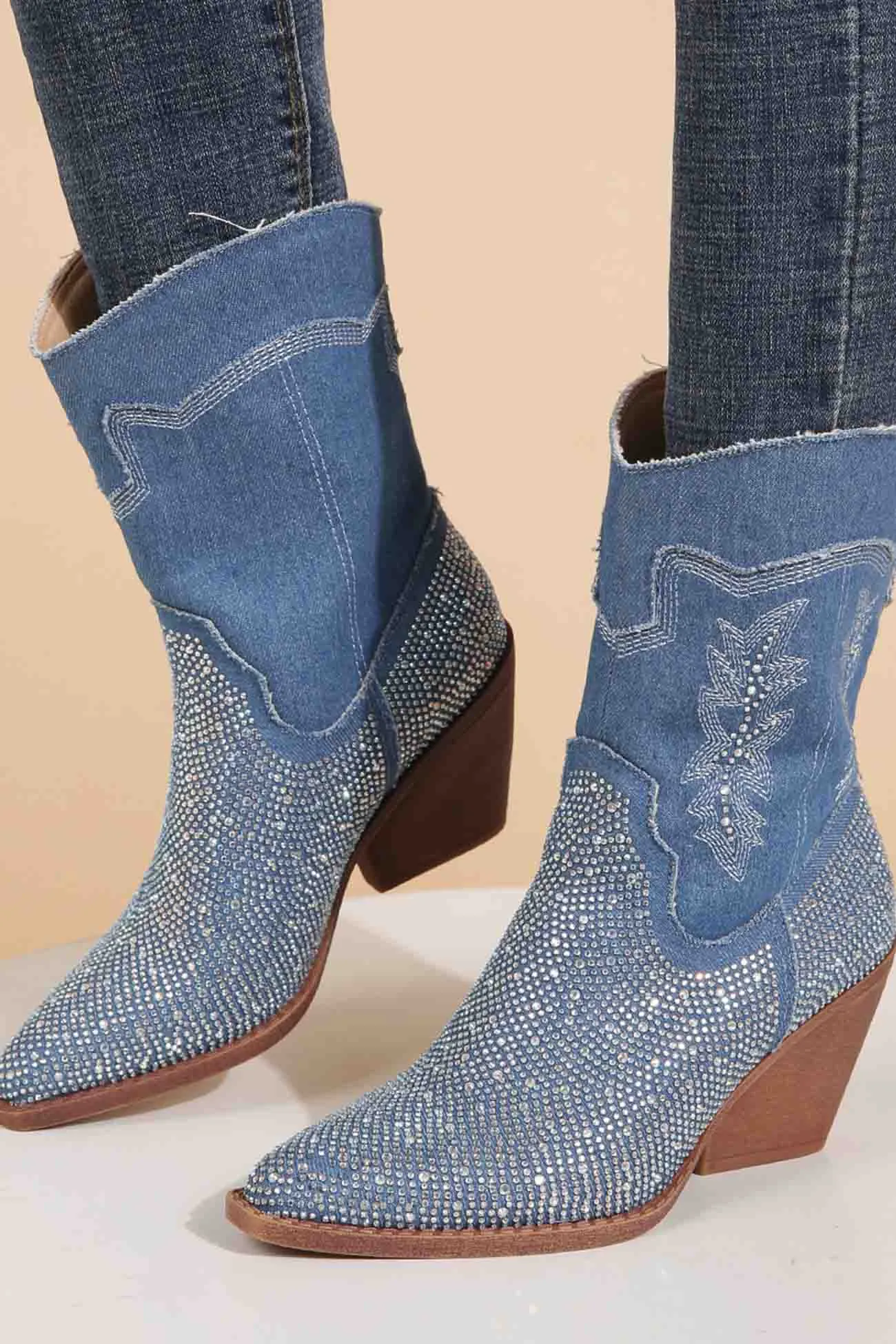 Rhinestone Mid-Calf Pointed Toe Western Cowboy Boots