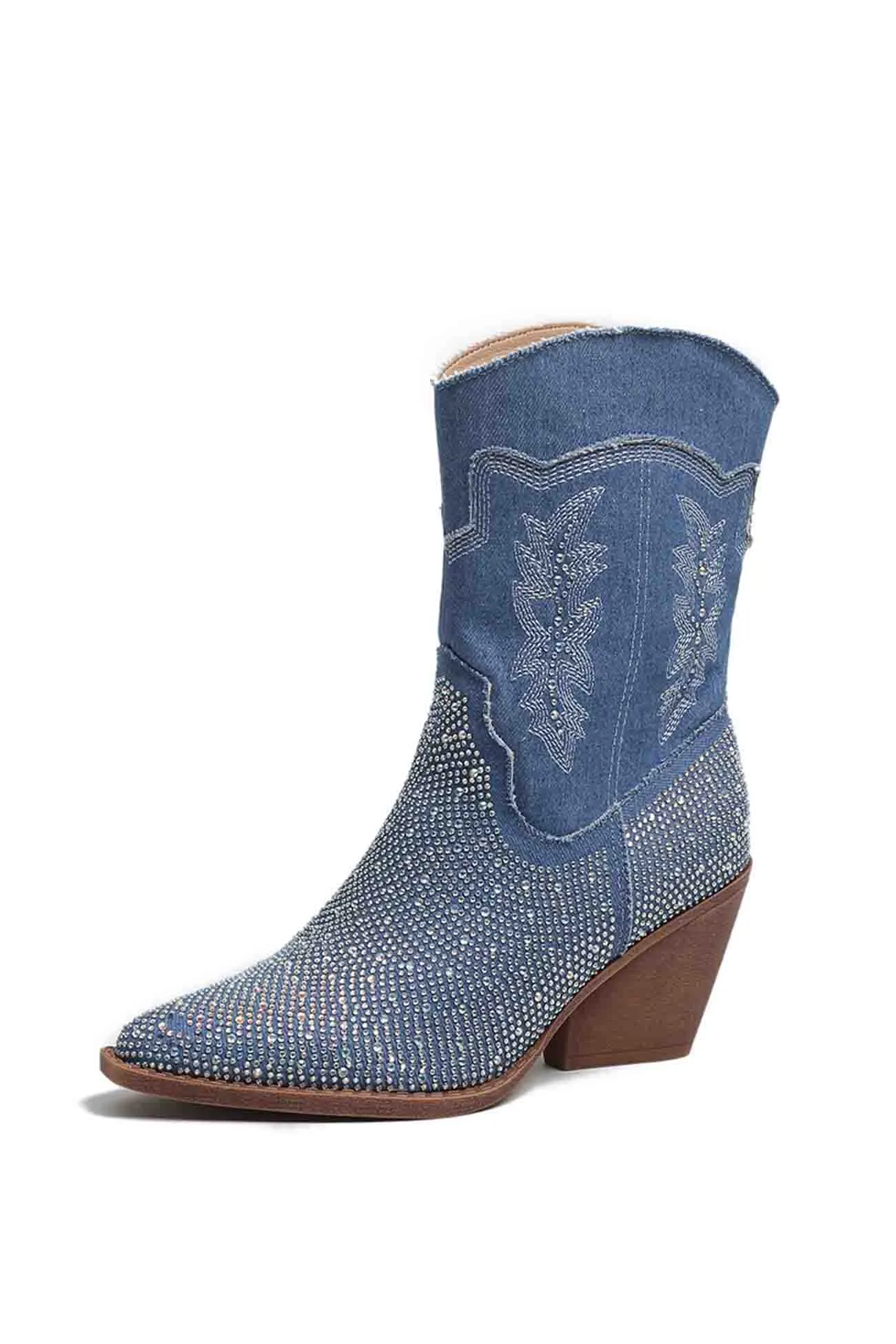 Rhinestone Mid-Calf Pointed Toe Western Cowboy Boots