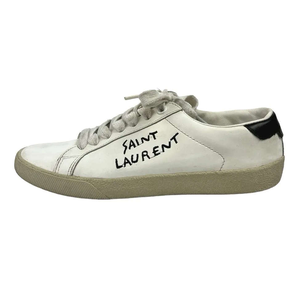 Saint Laurent Court Classic White Canvas Leather Logo Low Top Sneakers Shoes 36