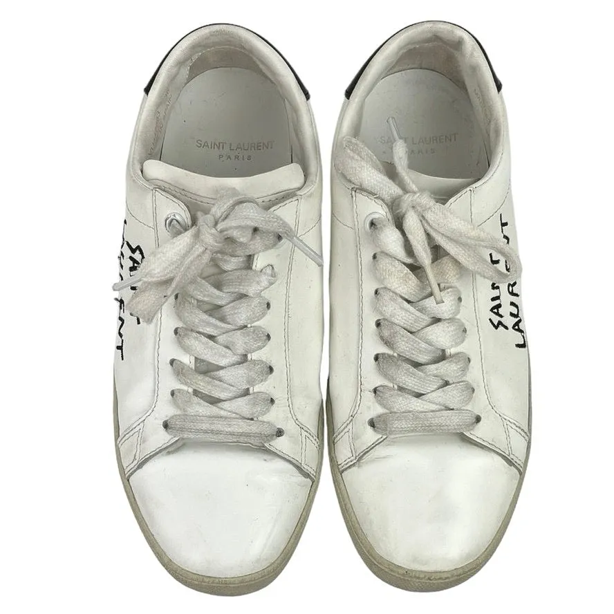 Saint Laurent Court Classic White Canvas Leather Logo Low Top Sneakers Shoes 36