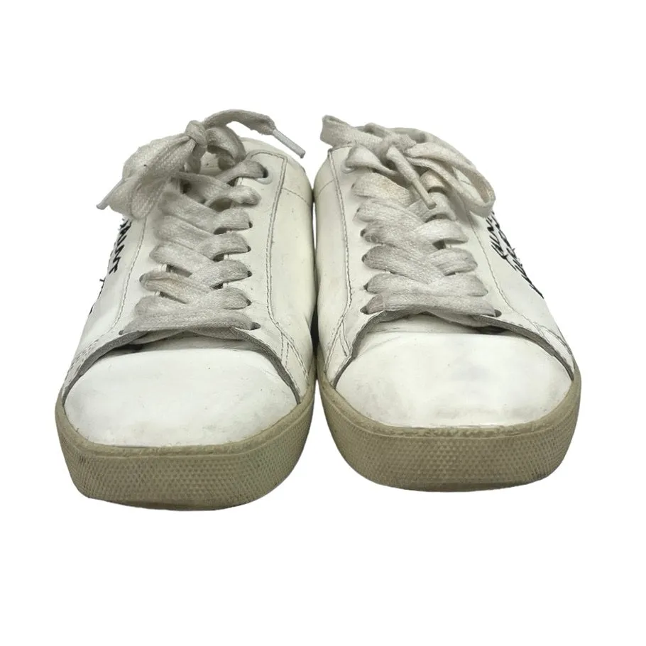 Saint Laurent Court Classic White Canvas Leather Logo Low Top Sneakers Shoes 36