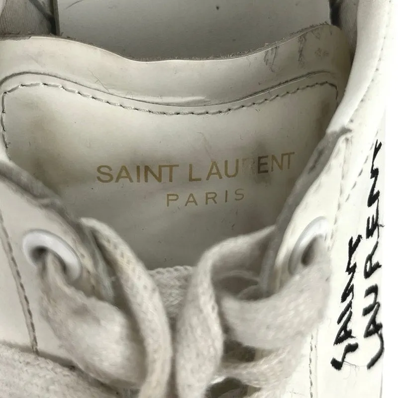 Saint Laurent Court Classic White Canvas Leather Logo Low Top Sneakers Shoes 36