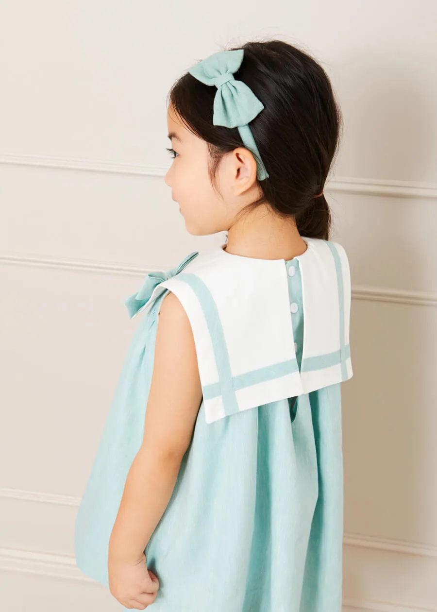 Sleeveless Trapeze Dress With Bow Detail in Green (12mths-10yrs)