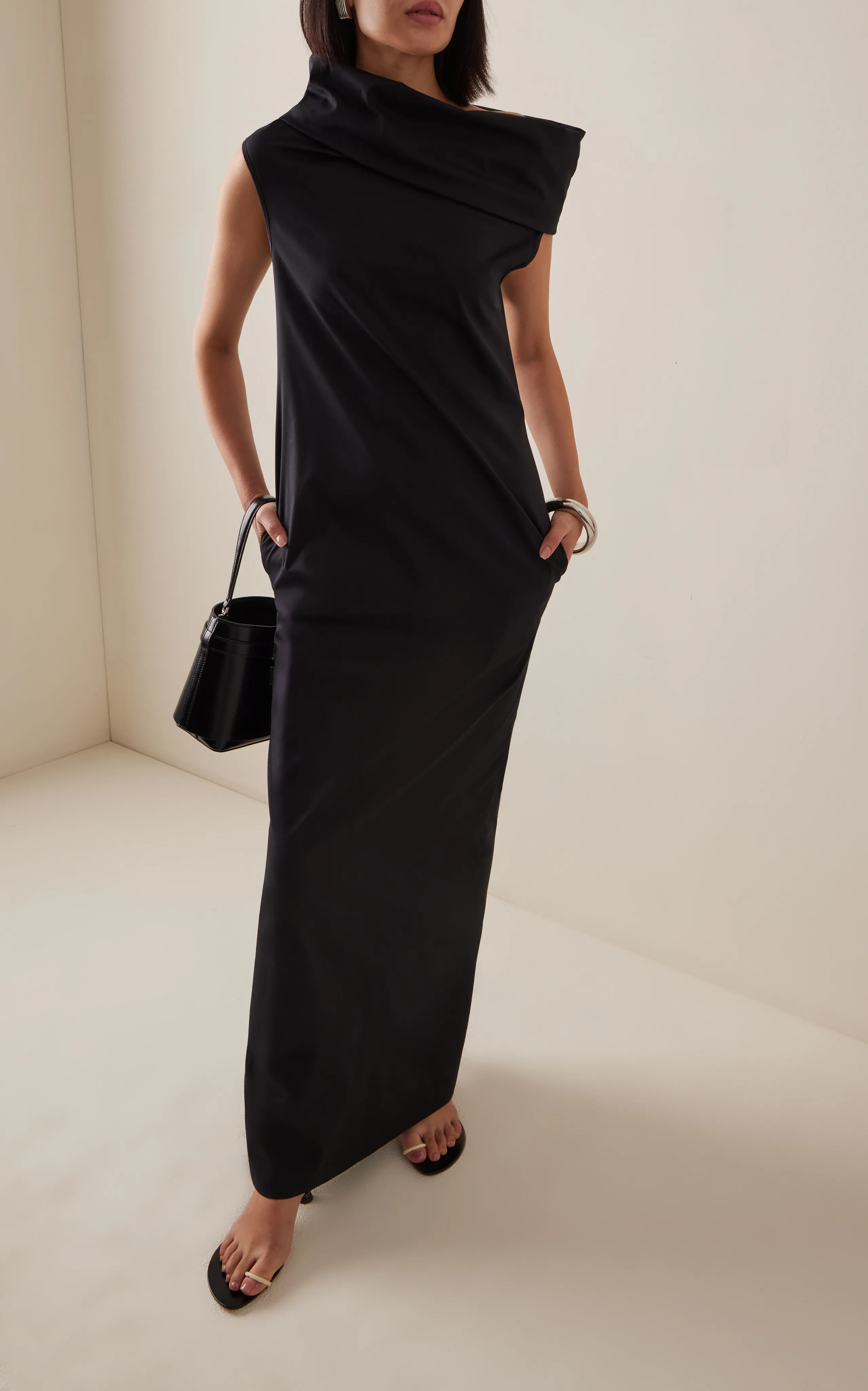 Sophie et Voila Off-The-Shoulder Draped Stretch-Cotton Maxi Dress