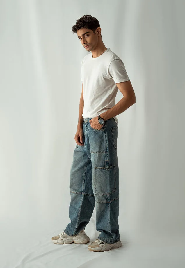 Straight Fit Cargo Pocket Jeans Tint Over Dye