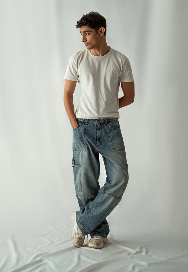 Straight Fit Cargo Pocket Jeans Tint Over Dye