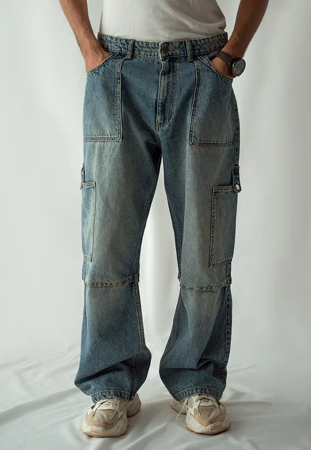 Straight Fit Cargo Pocket Jeans Tint Over Dye