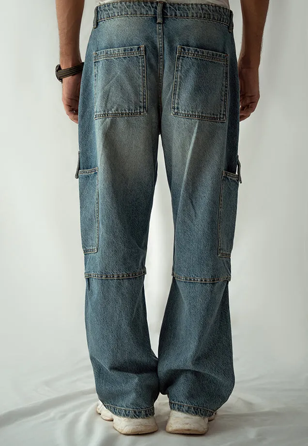 Straight Fit Cargo Pocket Jeans Tint Over Dye