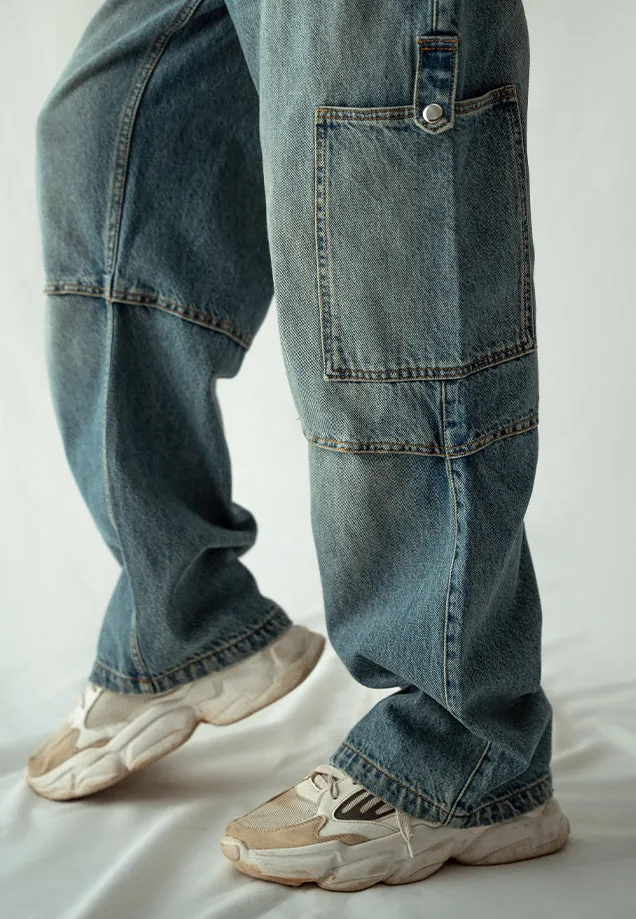 Straight Fit Cargo Pocket Jeans Tint Over Dye