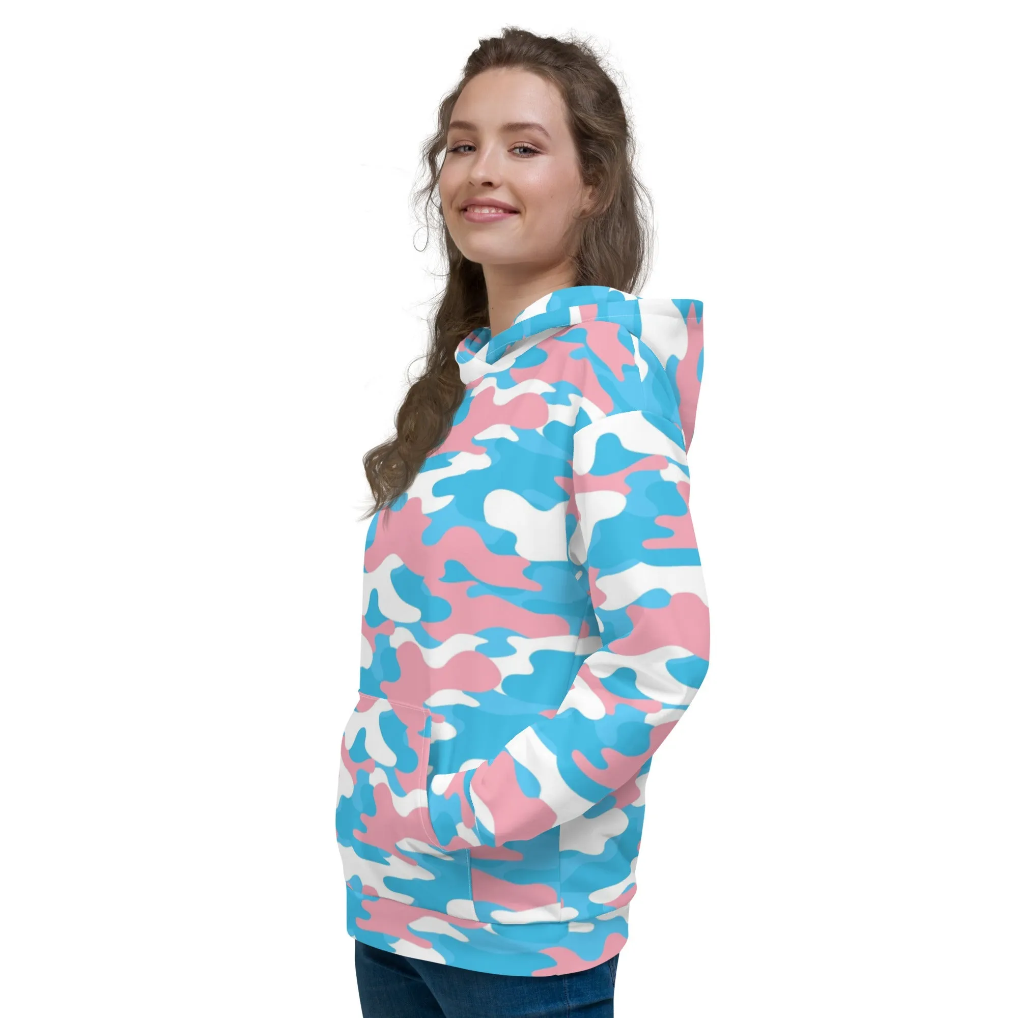 Teen Blue Pink White Trans Pride Camouflage Super Soft Microfiber Hoodie