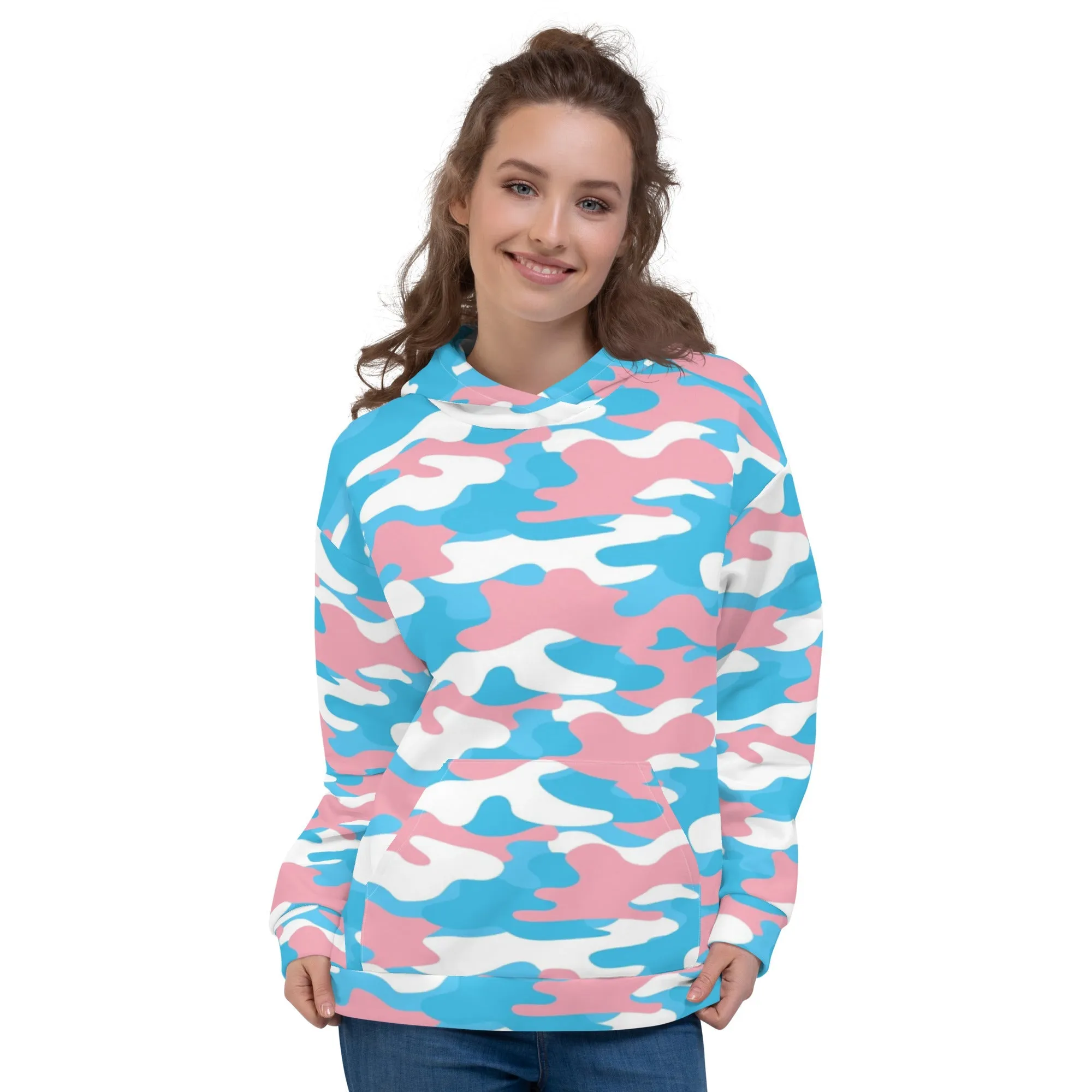 Teen Blue Pink White Trans Pride Camouflage Super Soft Microfiber Hoodie