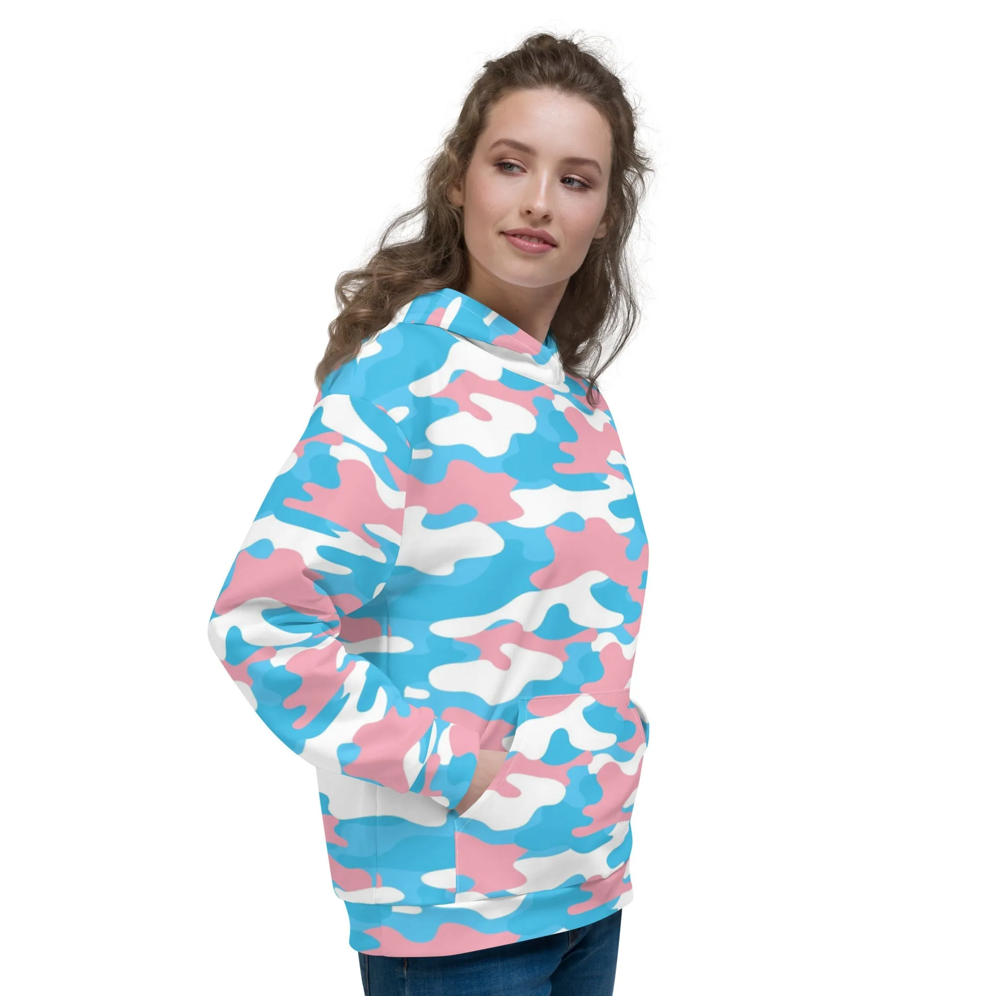 Teen Blue Pink White Trans Pride Camouflage Super Soft Microfiber Hoodie