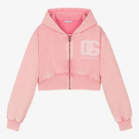 Teen Girls Washed Pink Zip-Up Hoodie