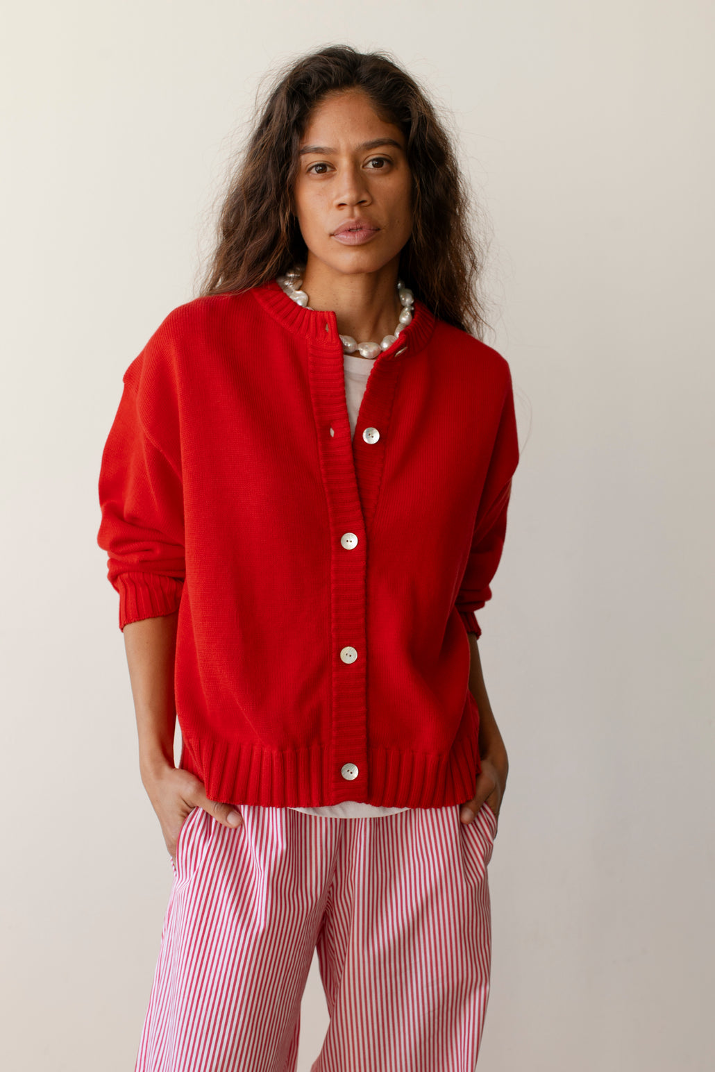 The Cotton Knit Cardigan in Tomato