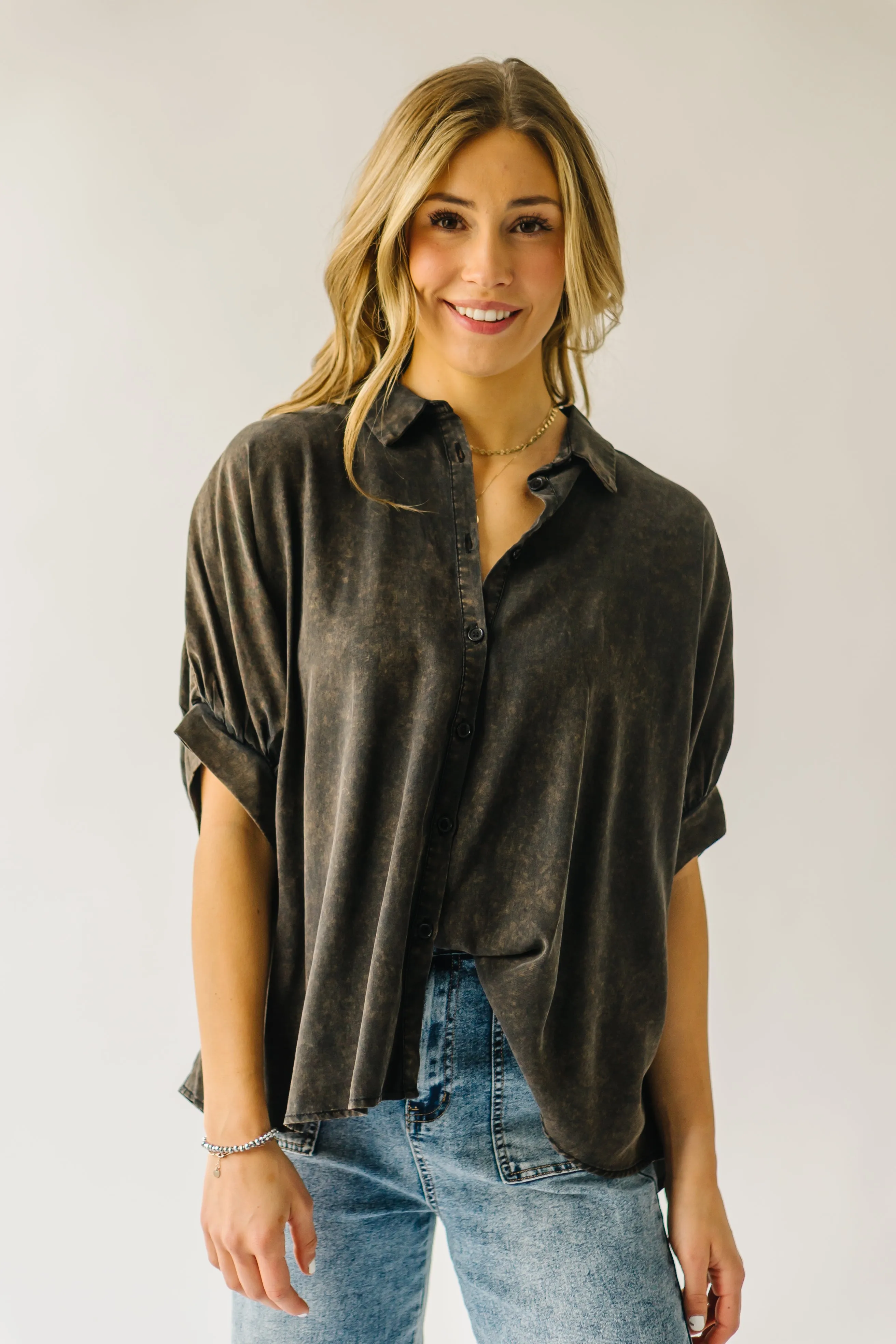 The Lowen Oversized Button-Up Blouse in Washed Black