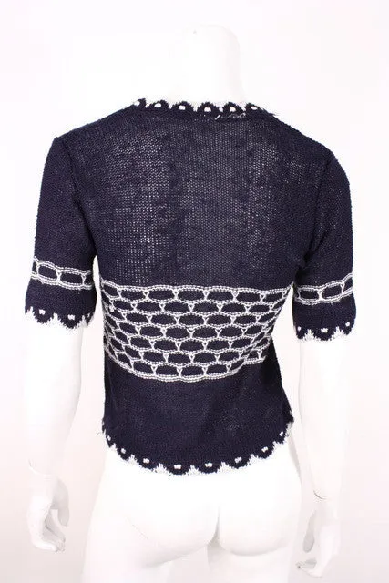 Vintage Navy & White Knit Sweater