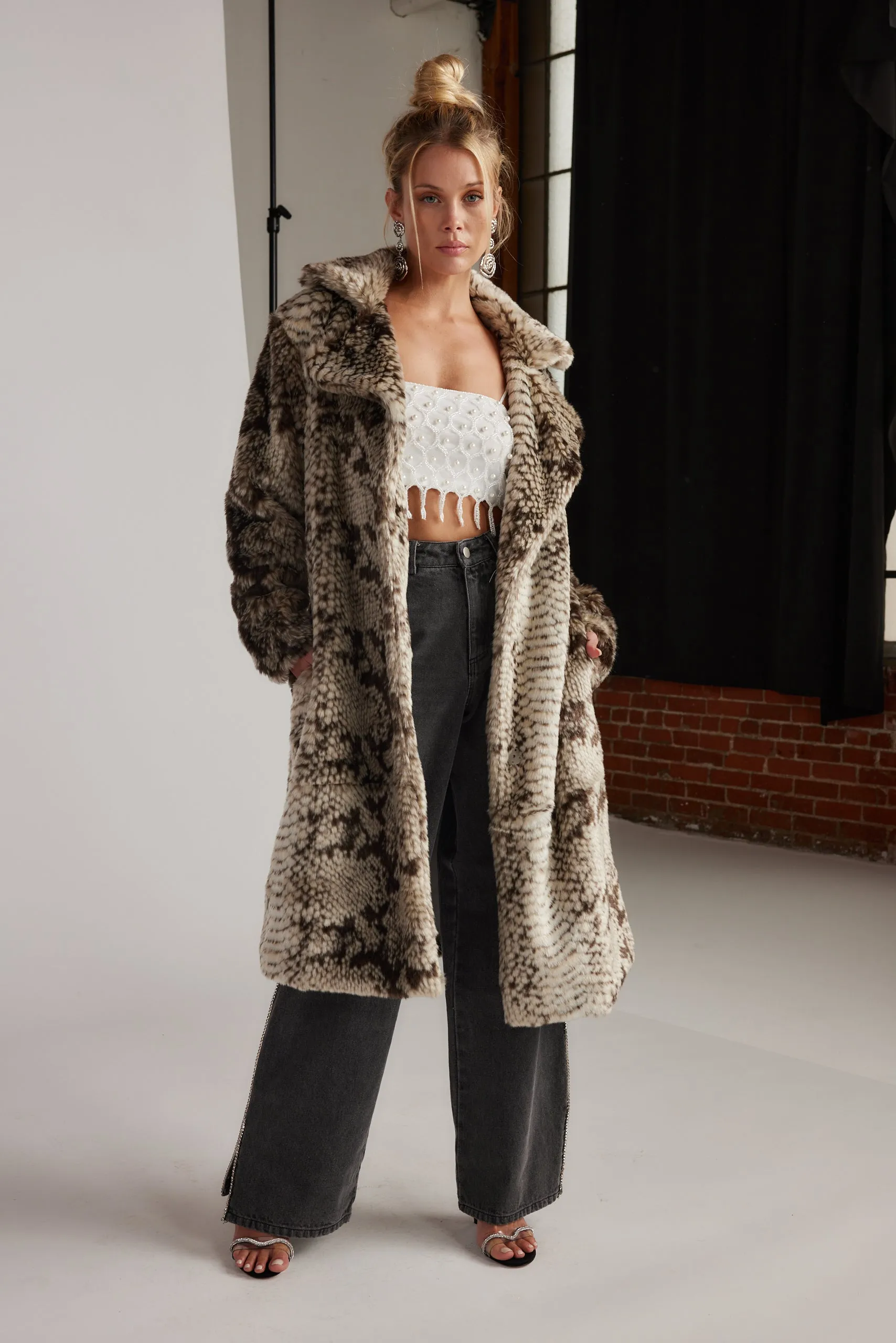 Vivienne Grey Snake Faux Fur Jacket