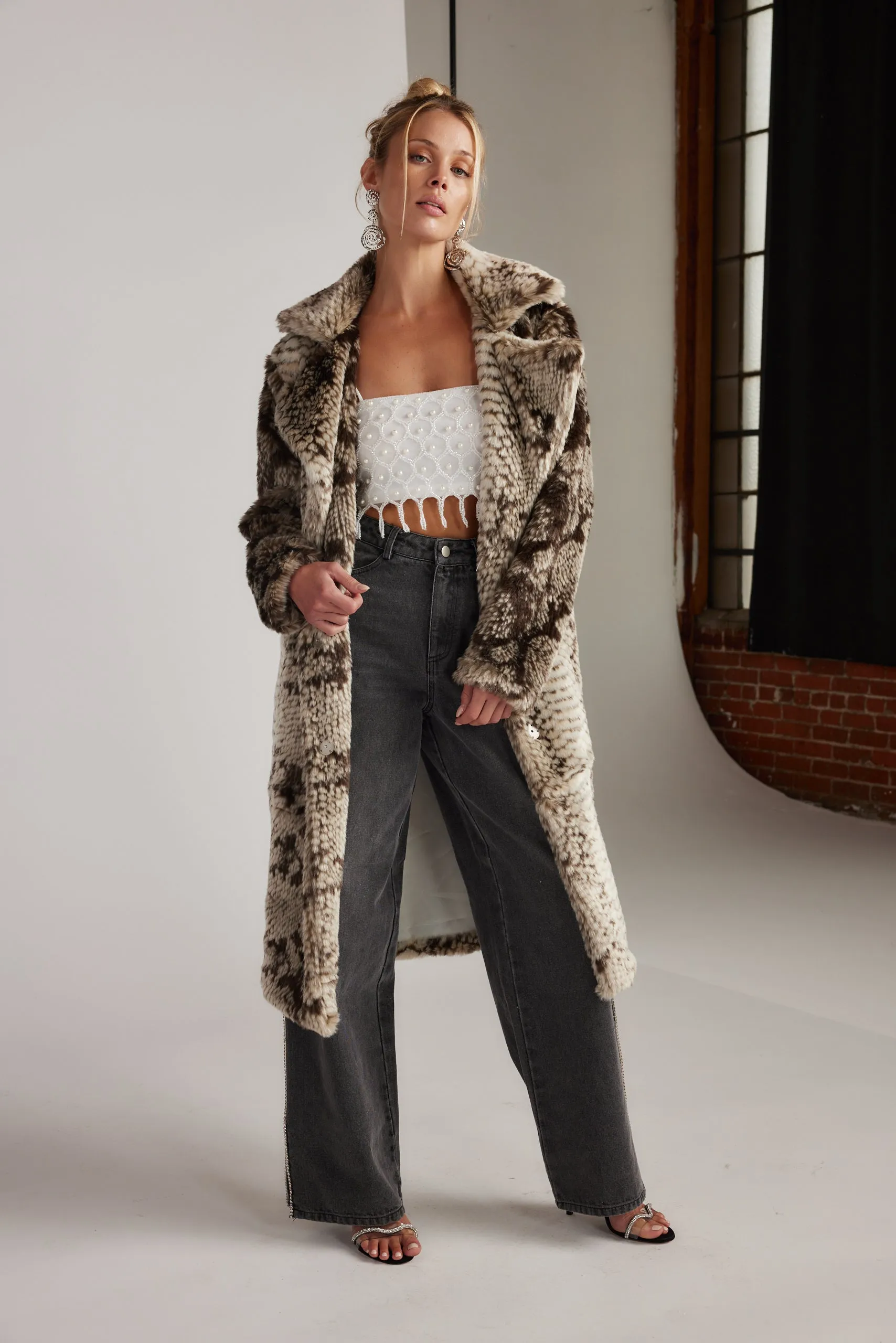 Vivienne Grey Snake Faux Fur Jacket