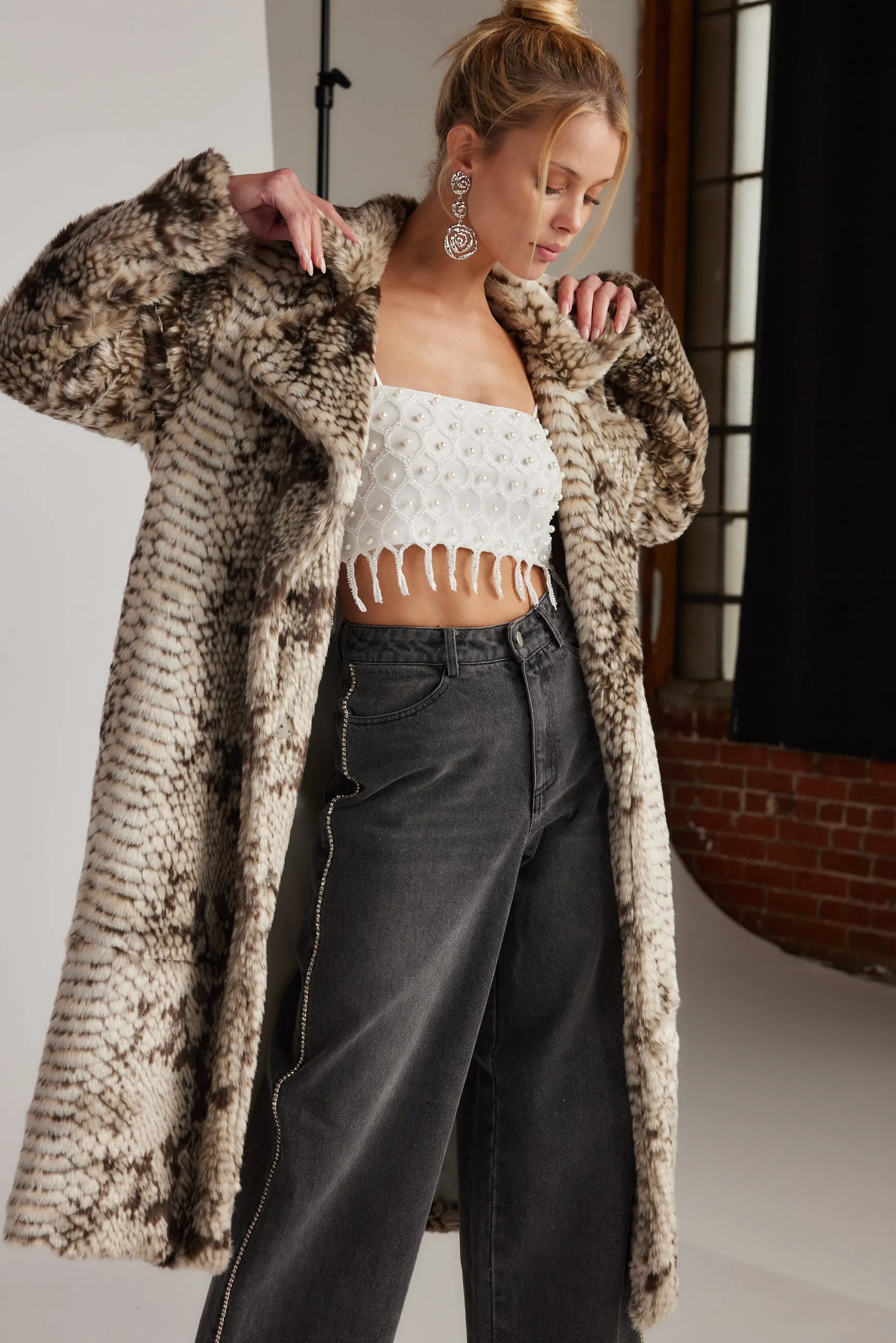 Vivienne Grey Snake Faux Fur Jacket