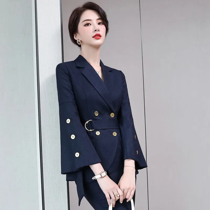 Women's Business Formal Flare Sleeve Blazer Pencil Pants Two Piece Sets