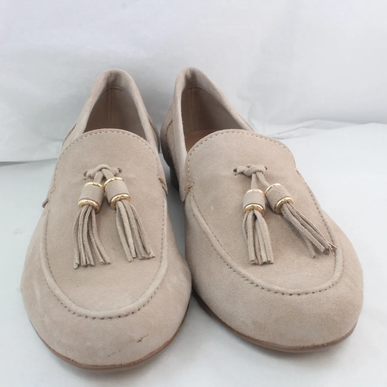 Womens Office Flick Retro Tassle Loafers Taupe Suede