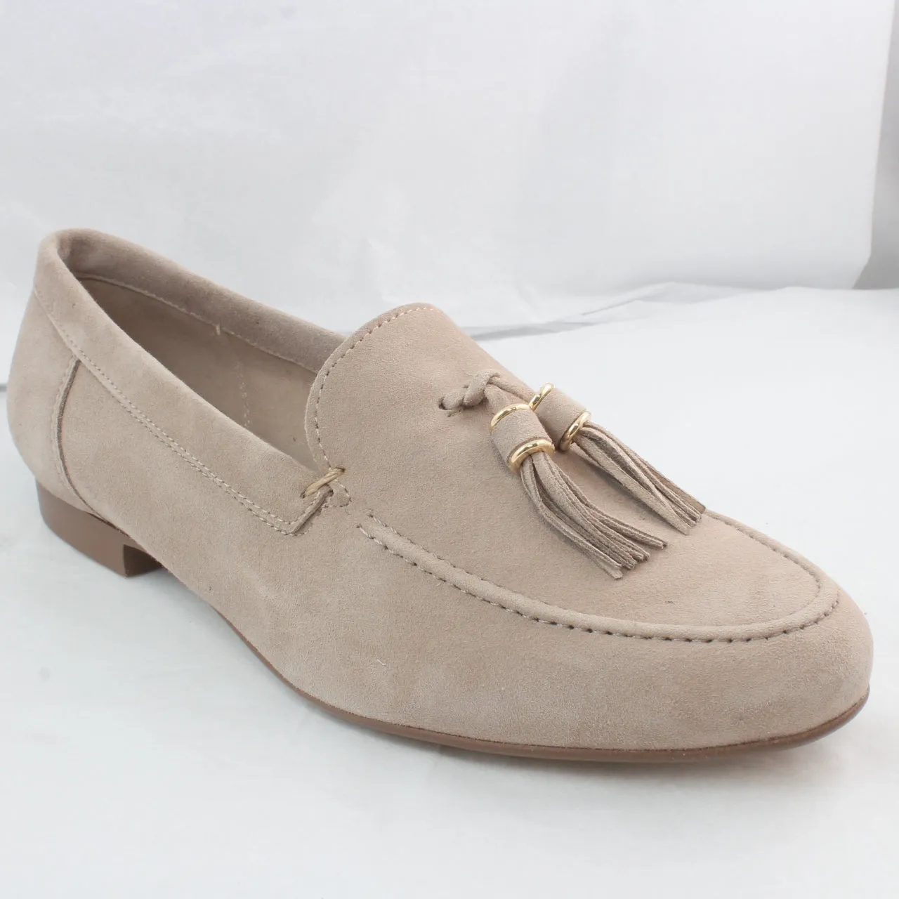 Womens Office Flick Retro Tassle Loafers Taupe Suede